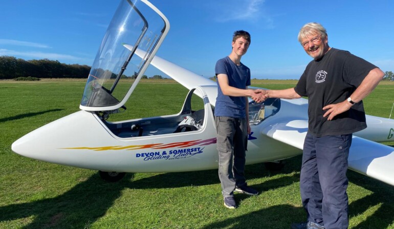 JB congratulates Junior member Arthur Hier on his First Solo (Mike Sloggett)